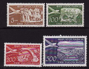 Югославия, 1951, Авиапочта, Ландшафты, 4 марки